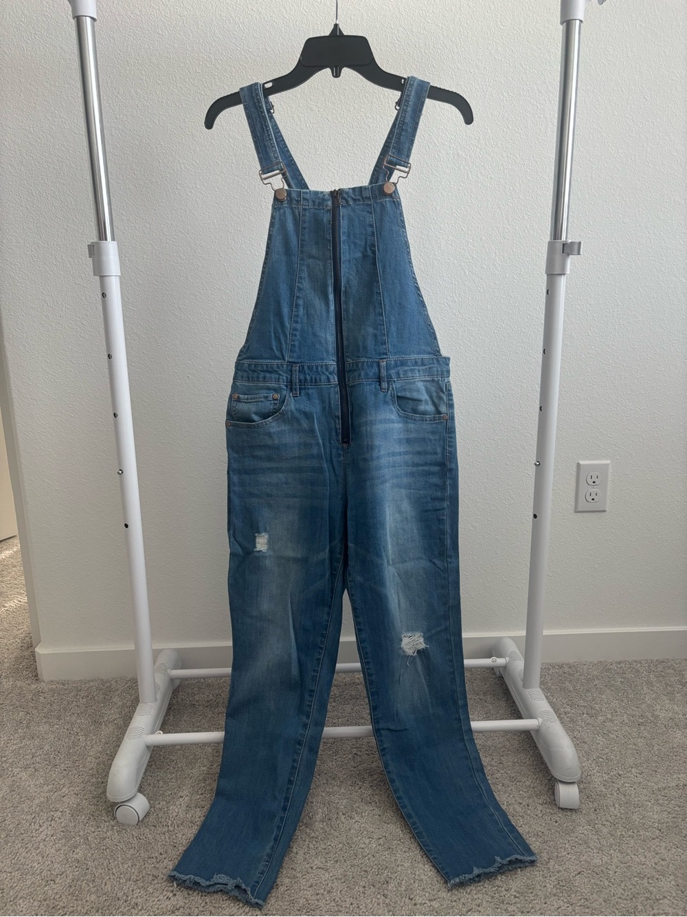 Dollhouse Medium Blue Distressed Denim Overalls